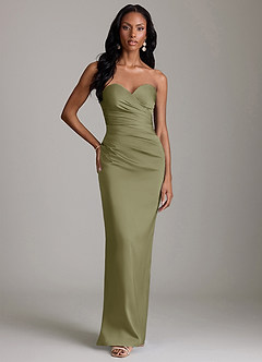 Azazie Sonora Brautjungfernkleider Etui Schulterfrei Stretch-Satin Kleid Pistazie image6