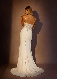 Azazie Nyx Robes de mariée Robe Sirène en Satin extensible Col V à paillettes Diamant Nude image3