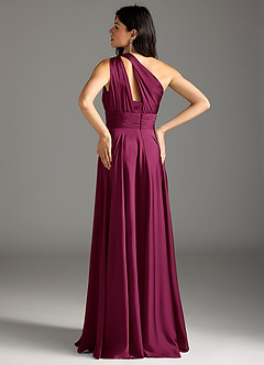 Azazie Charlize Bridesmaid Dresses Red Plum A-Line One Shoulder Stretch Satin Dress image6