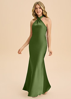 Azazie Chickie Junior Robe Fourreau en Satin extensible Plissée Genévrier image5