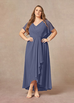Azazie Eliza Kleider für die Brautmutter A-Linie V-Hals Gefaltet Chiffon Kleid Sturm image6
