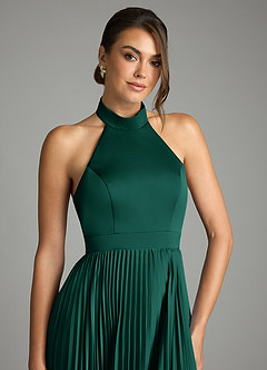 Azazie Zienna Robes de demoiselle d'honneur Robe Trapèze en Satin extensible Plissée émeraude image5