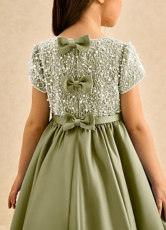 Azazie Cashew Flower Girl Dresses Moss Green Ball-Gown with Sleeves Matte Satin Dress image7