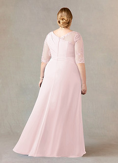 Azazie Dionysus vestidos de madre de la novia Vestido de Rosa Rubor de Gasa de Corte en A con Encaje cuello barco image7