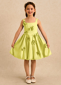 Azazie Lillian vestidos de niña de las flores Vestido Canario de Satin Mate de Vestido de princesa con Plisado image3
