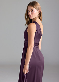 Azazie Dallas Bridesmaid Dresses Plum A-Line One Shoulder Stretch Satin Dress image7