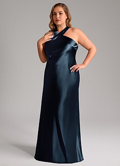 Azazie Doretta Bridesmaid Dresses Dark Navy Mermaid Bow Metallic Satin Dress image8