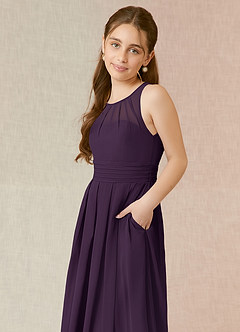 Azazie Bibiane Junior Abito A-Line in Chiffon Plissettato Prugna image13