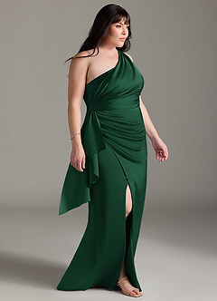 Azazie Maive Bridesmaid Dresses Dark Green Sheath Ruched Stretch Satin Dress image8