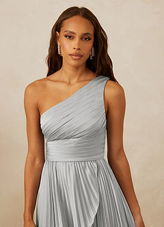 Christian Siriano Bridal for Azazie 1008 Bridesmaid Dresses Silver A-Line One Shoulder Stretch Satin Dress image8