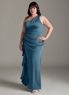 Azazie Latrice Bridesmaid Dresses Bermuda Sheath One Shoulder Cascading Ruffles Stretch Satin Dress image8