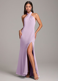 Azazie Lorena Bridesmaid Dresses Frosted Lilac Mermaid Pleated Chiffon Dress image3