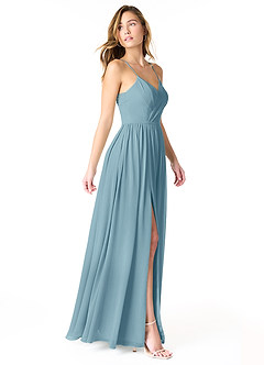 Azazie Cora Bridesmaid Dresses Moody Blue A-Line Pleated Chiffon Dress image4
