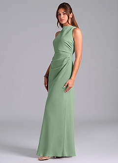 Azazie Evadne Bridesmaid Dresses Matcha A-Line Pleated Chiffon Dress image5