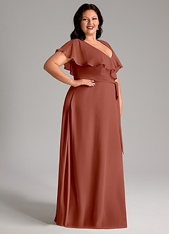 Azazie Lainey Bridesmaid Dresses Auburn A-Line with Pockets Chiffon Dress image12