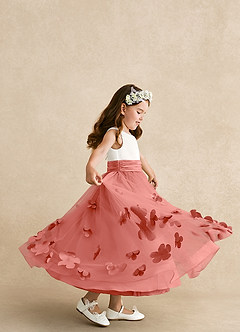 Azazie Vi Robe Demoiselle D'honneur Fillette Robe Trapèze en Tulle Sans manches Rose Saumon image2