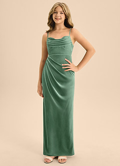 Azazie Mai Junior Vestido de Eucalipto de terciopelo de Corte en A con Escote de Corazón image3