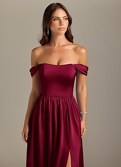 Azazie Calianna Bridesmaid Dresses Burgundy A-Line Off the Shoulder Stretch Satin Convertible Dress image4