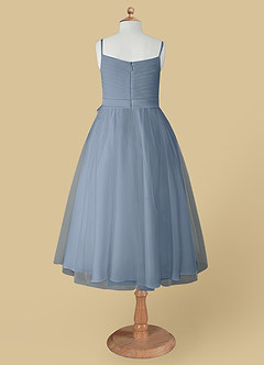 Azazie Dito Vente Finale Robe Trapèze en Tulle Plissée Bleu Poussiéreux image9