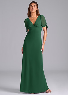 Azazie Pheby Abiti da Damigella Abito A-Line in Chiffon Plissettato Verde Scuro image1