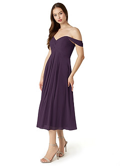 Azazie Vicenta Final Sale Plum A-Line Off the Shoulder Chiffon Convertible Dress image3