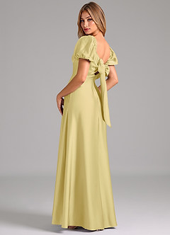 Azazie Fatima Robes de demoiselle d'honneur Robe Trapèze en Satin extensible Plissée Sorbet Citron image2