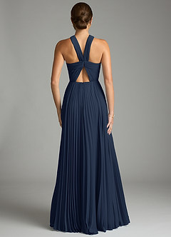 Azazie Afra Abiti da Damigella Abito A-Line in Chiffon Plissettato Marino Scuro image2