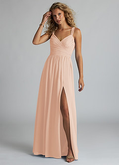 Azazie Aziza Bridesmaid Dresses English Rose A-Line V-Neck Pleated Chiffon Dress image2