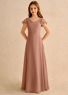 Azazie Nari Girls Formal Robe Demoiselle D'honneur Fillette Robe Trapèze en Mousseline de soie avec manches Bronze image6