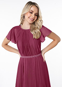 Azazie Kara Modest Bridesmaid Dresses A-Line Pleated Chiffon Floor-Length Dress image5