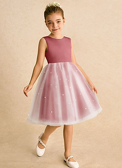 Azazie Esme Jurken voor bloemenmeisjes Baljurk Jurk van Tule Boog Antieke Roos image3