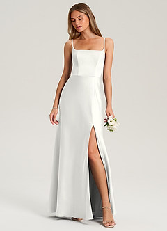 Azazie Lidia Abiti da Damigella Abito Sirena in Raso Elasticizzato Spacco Laterale Bianco image7