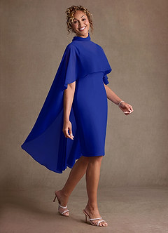 Azazie Irna 신부의 어머니 드레스 컬럼 쉬폰 무릎 길이 드레스 image5