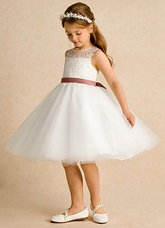 Azazie Lettie Flower Girl Dresses Ivory Cedar Rose Ball-Gown Lace Dress image3