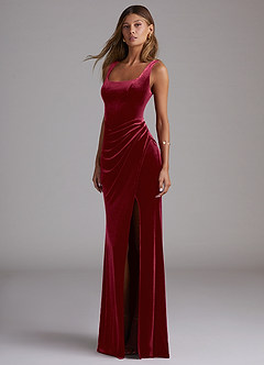 Azazie Mero Bridesmaid Dresses Burgundy Sheath Pleated Velvet Dress image3