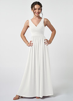 Azazie Keyla Junior A-Linie Plissee Chiffon Kleid Weiß image1