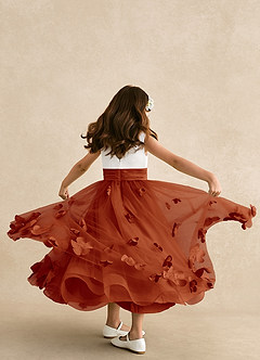 Azazie Vi Flower Girl Dresses Paprika A-Line Sleeveless Tulle Dress image3