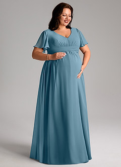 Azazie Verna Maternity Bridesmaid Dresses A-Line V-Neck Ruched Chiffon Floor-Length Dress image10