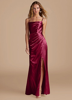 Azazie Marzia Bridesmaid Dresses Burgundy Mermaid Pleated Metallic Satin Dress image4