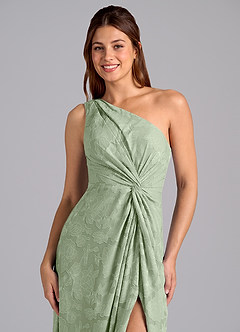 Azazie Brooke Bridesmaid Dresses Dusty Sage A-Line One Shoulder Floral Burnout Dress image6