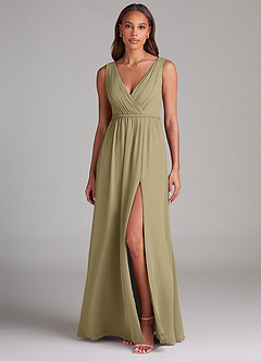 Azazie Tanicia Bridesmaid Dresses Moss Green A-Line Pleated Chiffon Dress image1