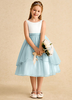 Azazie Rene Flower Girl Dresses Ivory Mist A-Line Bow Tulle Dress image6
