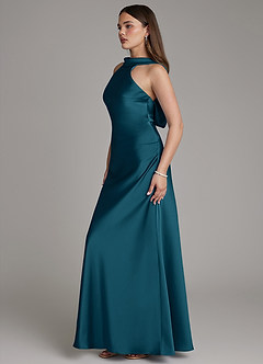 Azazie Dimitra Bridesmaid Dresses Ink Blue A-Line Pleated Stretch Satin Dress image5
