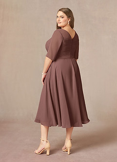 Azazie Naomi Mother of the Bride Dresses Espresso A-Line Boatneck Pleated Chiffon Dress image13