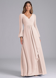 Azazie Omari Bridesmaid Dresses Rose Petal A-Line Long Sleeve Chiffon Dress image3