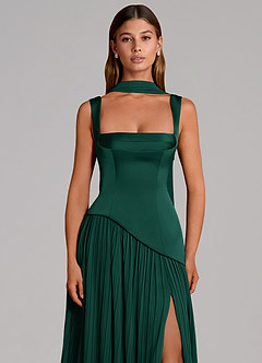Azazie Stephanie Bridesmaid Dresses Emerald A-Line Pleated Stretch Satin Dress image6