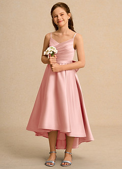 Azazie Sweets Girl Jurken voor bloemenmeisjes A-Lijn Jurk van Mat Satijn Geplooid Rozet image1