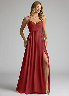 Azazie Alia Bridesmaid Dresses Rust A-Line Pleated Chiffon Dress image2