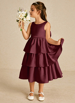 Azazie Margery Robe Demoiselle D'honneur Fillette Robe Trapèze en Satin extensible Arc Cabernet image4