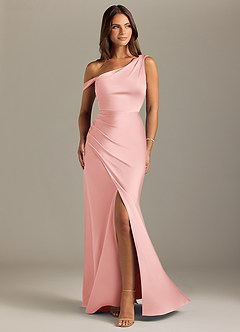 Azazie Madelyn Brudepigekjoler Havfrue En skulder Stræk satin Gulv-længde Kjole image1